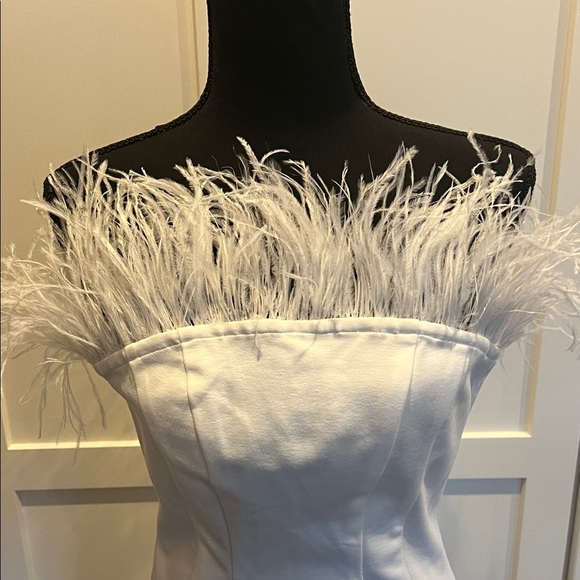 NWT Impressions Strapless White Dress with Feather Trim - Picture 3 of 7